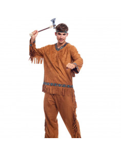 Disfraz indio, fibra sintética, incluye camiseta, pantalón y cinta, accesorios no incluidos, carnaval halloween, adulto, talla S