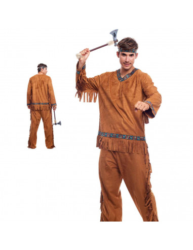 Disfraz indio, fibra sintética, incluye camiseta, pantalón y cinta, accesorios no incluidos, carnaval halloween, adulto, talla S