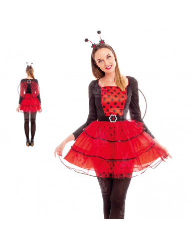 Disfraz de mariquita, fibra sintética, incluye vestido, diadema y alas, accesorios no incluidos, carnaval halloween, adulto, tal