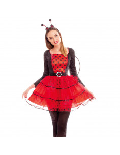 Disfraz mariquita, fibra sintética, incluye vestido, diadema y alas, accesorios no incluidos, carnaval halloween, adulto, talla