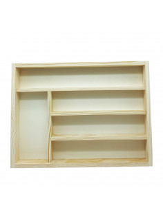 Tradineur - Cubertero, organizador de cubiertos de madera con tapa 35,5 x 26,5 x 4,8 cm, 5 compartimentos. Bandeja, porta utensi
