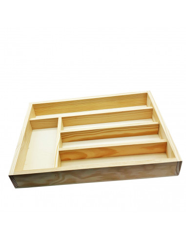 Tradineur - Cubertero, organizador de cubiertos de madera con tapa 35,5 x 26,5 x 4,8 cm, 5 compartimentos. Bandeja, porta utensi