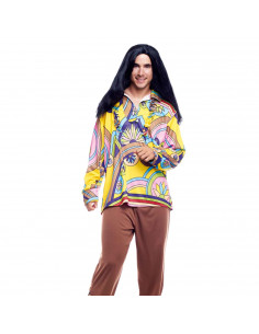 Disfraz hippie boy, fibra sintética, incluye camiseta y pantalón, accesorios no incluidos, carnaval halloween, adulto, talla S