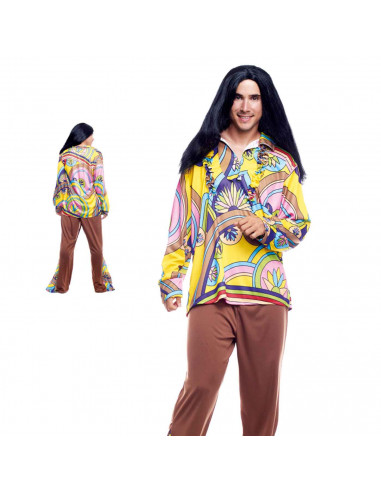 Disfraz hippie boy, fibra sintética, incluye camiseta y pantalón, accesorios no incluidos, carnaval halloween, adulto, talla S