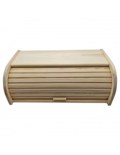 Tradineur - Panera con tapa persiana, madera natural sin tratar, 48 x 26 x 16,5 cm, contenedor, recipiente con tapa deslizante p