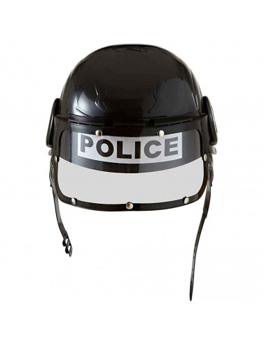 Casco de policía con visor color negro para niños para carnaval, halloween, fiestas y celebraciones. 12 x 20 x 22 cm