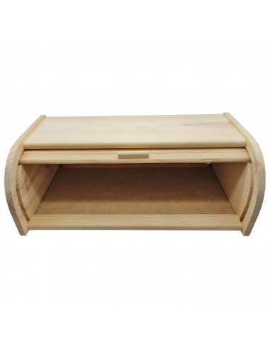 Tradineur - Panera con tapa persiana, madera natural sin tratar, 48 x 26 x 16,5 cm, contenedor, recipiente con tapa deslizante p