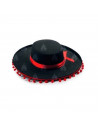 Sombrero cordobés negro con bolas rojas para jóvenes y adultos para carnaval, halloween, fiestas y celebraciones. 9 x 35 x 37,5