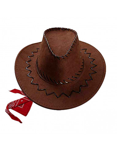 Sombrero de vaquero infantil marrón oscuro para niños para carnaval, halloween, fiestas y celebraciones. 12 x 31 x 34 cm