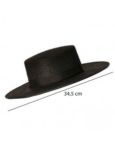 Sombrero cordobés color negro para jóvenes y adultos para carnaval, halloween, fiestas y celebraciones. 9 x 34,5 x 37 cm
