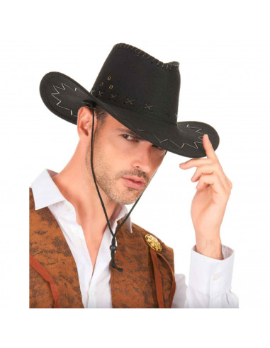 Sombrero de vaquero color negro para jóvenes y adultos para carnaval, halloween, fiestas y celebraciones. 13 x 33,5 x 37 cm