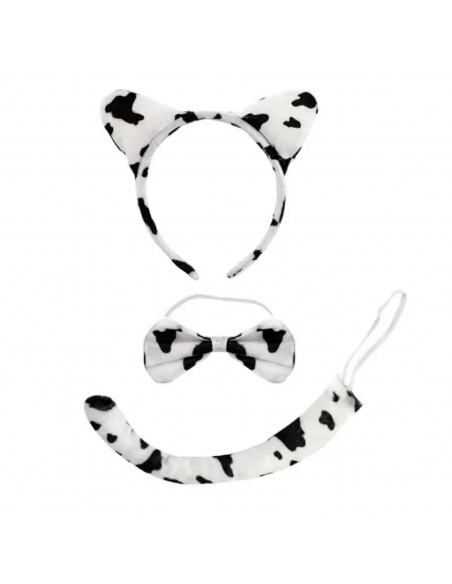 Set 3 piezas de disfraz de vaca de color blanco y negro, complemento para carnaval, halloween y celebraciones. Tamaño orejas: 15 Set 3 piezas de disfraz de vaca de color blanco y negro, complemento para carnaval, halloween y celebraciones. Tamaño orejas: 15