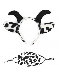 Set 2 piezas de disfraz de vaca de color blanco y negro, complemento para carnaval, halloween y celebraciones. Tamaño orejas: 18