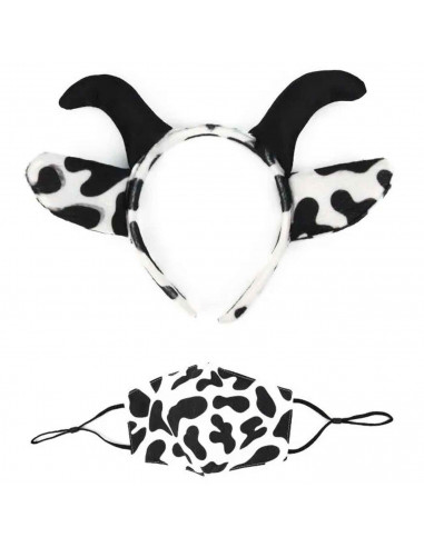 Set 2 piezas de disfraz de vaca de color blanco y negro, complemento para carnaval, halloween y celebraciones. Tamaño orejas: 18
