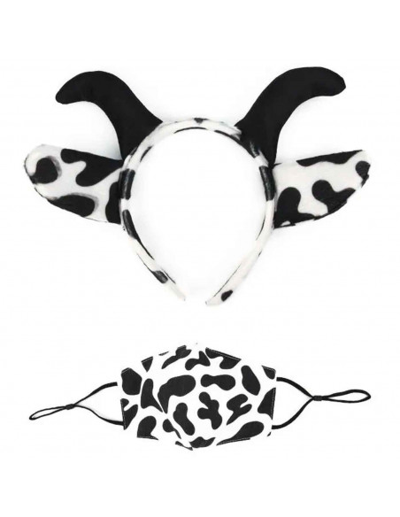 Set 2 piezas de disfraz de vaca de color blanco y negro, complemento para carnaval, halloween y celebraciones. Tamaño orejas: 18 Set 2 piezas de disfraz de vaca de color blanco y negro, complemento para carnaval, halloween y celebraciones. Tamaño orejas: 18