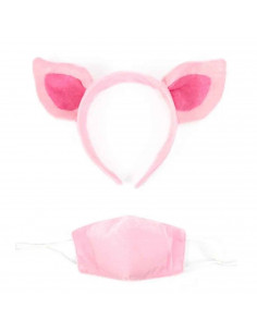 Set 2 piezas de disfraz de cerdito de color rosado, complemento para carnaval, halloween y celebraciones. Tamaño orejas: 17 x 24