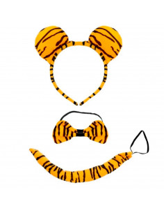 Set 3 piezas de disfraz de tigre de color naranja y negro, complemento para carnaval, halloween y celebraciones. Tamaño orejas: