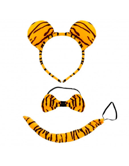 Set 3 piezas de disfraz de tigre de color naranja y negro, complemento para carnaval, halloween y celebraciones. Tamaño orejas: Set 3 piezas de disfraz de tigre de color naranja y negro, complemento para carnaval, halloween y celebraciones. Tamaño orejas: