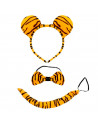 Set 3 piezas de disfraz de tigre de color naranja y negro, complemento para carnaval, halloween y celebraciones. Tamaño orejas: