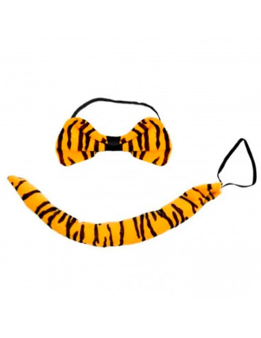 Set 3 piezas de disfraz de tigre de color naranja y negro, complemento para carnaval, halloween y celebraciones. Tamaño orejas: