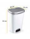 Tradineur - Cubo basura de plástico con pedal, contenedor de residuos, papelera con tapa, fabricado en España (Gris plata y blan