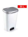 Tradineur - Cubo basura de plástico con pedal, contenedor de residuos, papelera con tapa, fabricado en España (Gris plata y blan