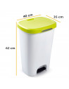 Tradineur - Cubo basura, plástico, con pedal, contenedor de residuos, papelera con tapa, fabricado en España (Blanco y verde pis