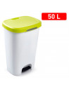 Tradineur - Cubo basura, plástico, con pedal, contenedor de residuos, papelera con tapa, fabricado en España (Blanco y verde pis