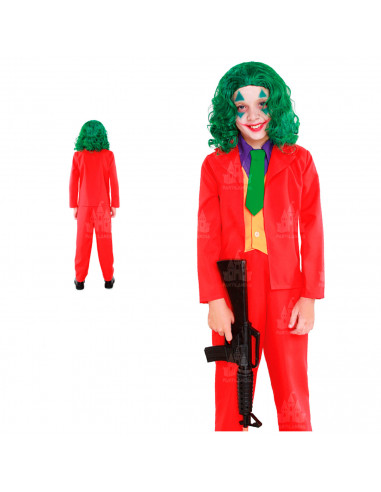 Disfraz mad clown infantil, payaso loco, fibra sintética, incluye chaqueta, pantalón y corbata, carnaval, halloween, cosplay, ni