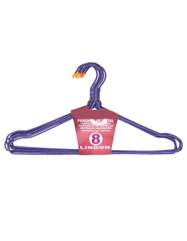 Pamex - Pack 8 perchas de metal forrado 42 x 20,5 cm, color surtido. Juego de perchas para ropa, pantalones, abrigos, trajes, ca