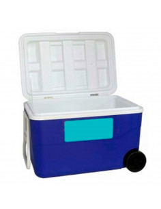 Nevera portátil con ruedas, 50 litros, Plástico, porta alimentos para playa, acampada, camping, 41 x 64 x 42 cm, color azul y bl