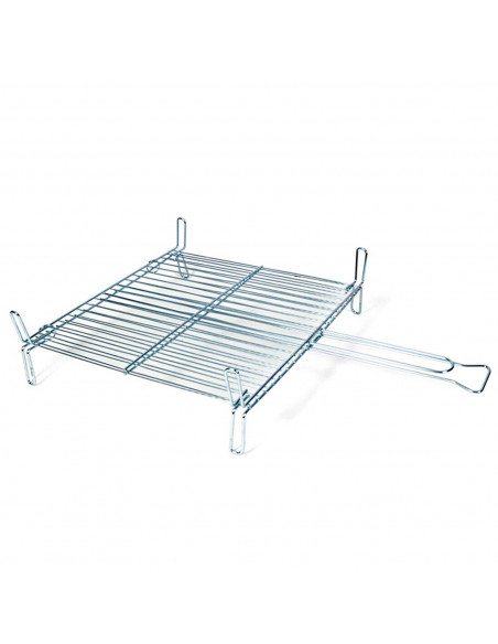 Parrilla doble de acero para barbacoa 50 x 50 cm. Rejilla grill portátil con patas cuadrada, asado de pescado, carne. Ideal para
