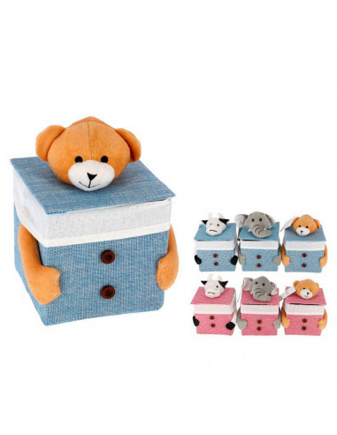 Caja con tapa -  Caja de poliester recubierta de tela, Caja para la decoración o almacenaje. 13  x 13 x 13 cm, colores aleatorio
