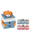 Caja con tapa -  Caja de poliester recubierta de tela, Caja para la decoración o almacenaje. 13  x 13 x 13 cm, colores aleatorio