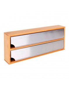 Tradineur - Dispensador de papel de aluminio para cajón, bambú, 33 x 13 x 5,5 cm. Expendedor doble de film transparente, acero i