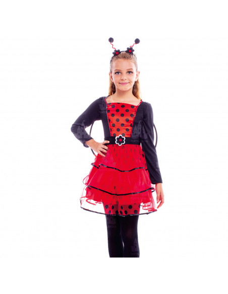 Disfraz mariquita infantil, fibra sintética, incluye vestido, diadema y alas, carnaval, halloween, cosplay, fiestas, niñas (5-6 Disfraz mariquita infantil, fibra sintética, incluye vestido, diadema y alas, carnaval, halloween, cosplay, fiestas, niñas (5-6
