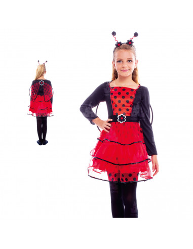 Disfraz mariquita infantil, fibra sintética, incluye vestido, diadema y alas, carnaval, halloween, cosplay, fiestas, niñas (5-6