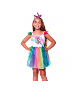 Disfraz de unicornio infantil, fibra sintética, incluye vestido y diadema, carnaval, halloween, cosplay, fiestas, niñas (3-4 año