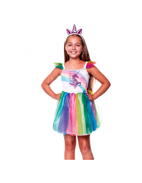Disfraz de unicornio niña, fibra sintética, incluye vestido y diadema, carnaval, halloween, cosplay, fiestas, infantil (7-9 años Disfraz de unicornio niña, fibra sintética, incluye vestido y diadema, carnaval, halloween, cosplay, fiestas, infantil (7-9 años