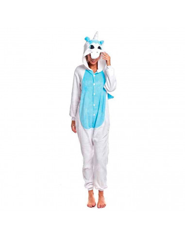 Disfraz, pijama unicornio, fibra sintética, incluye mono con capucha, carnaval, halloween, cosplay, fiestas, adulto unisex, blan