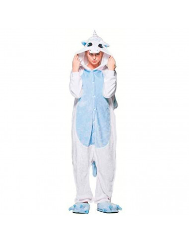 Disfraz, pijama unicornio, fibra sintética, incluye mono con capucha, carnaval, halloween, cosplay, fiestas, adulto unisex, blan