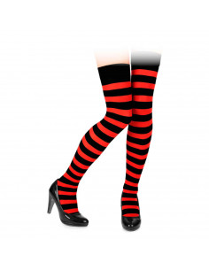 Medias rojas con rayas negras para jóvenes y adultos, complemetos de disfraces para carnaval, halloween u otras celebraciones. 1