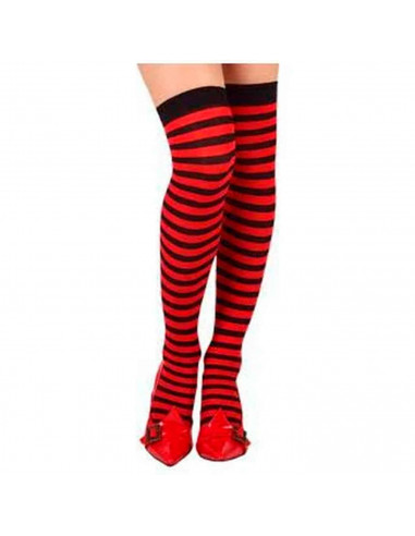 Medias rojas con rayas negras para jóvenes y adultos, complemetos de disfraces para carnaval, halloween u otras celebraciones. 1