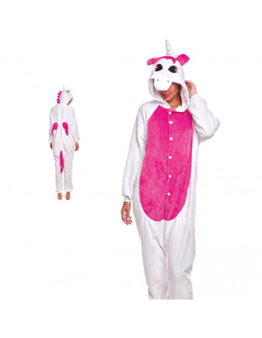 Tradineur - Disfraz de unicornio, pijama, fibra sintética, incluye mono con capucha, carnaval, Halloween, cosplay, fiestas, adul