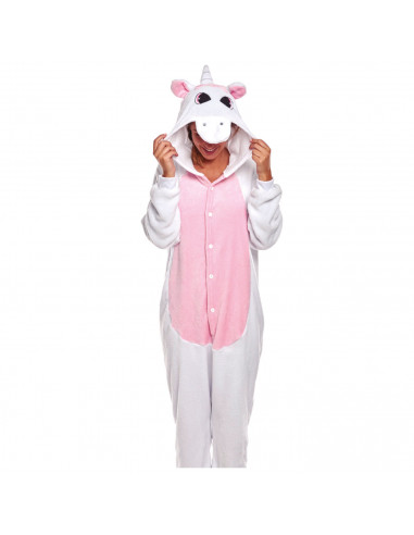 Tradineur - Disfraz unicornio, pijama, fibra sintética, incluye mono con capucha, carnaval, Halloween, cosplay, fiestas, adulto