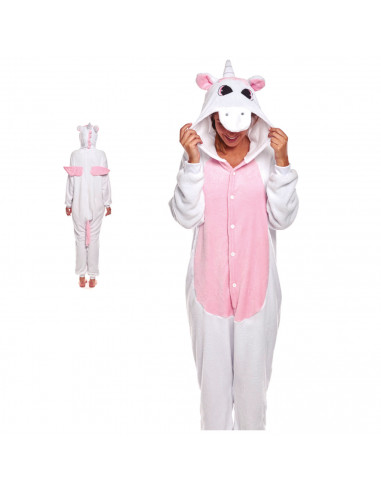 Tradineur - Disfraz unicornio, pijama, fibra sintética, incluye mono con capucha, carnaval, Halloween, cosplay, fiestas, adulto