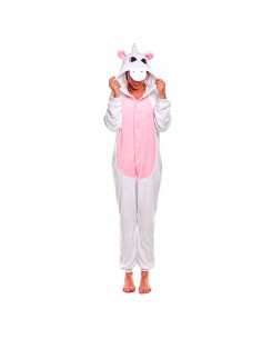 Tradineur - Disfraz unicornio, pijama, fibra sintética, incluye mono con capucha, carnaval, Halloween, cosplay, fiestas, adulto