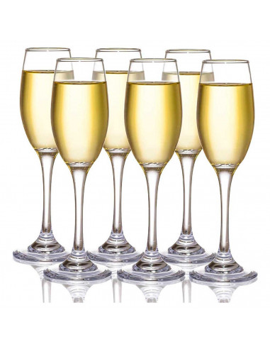 Set de 6 copas de champán 15 cl. Pack, juego copas cava flauta, conjunto de 6 uds 150 cc, borde fino, tallo largo, celebraciones