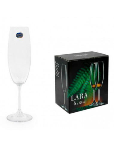 Set de 6 copas de champán de cristal 220 ml. Pack, juego copas cava flauta, borde fino, tallo largo, celebraciones, fiestas