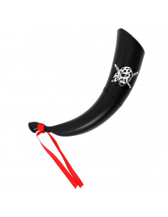 Corneta pirata negra con banda roja para jóvenes y adulto, complementos para carnaval, halloween y celebraciones. 11 x 7 x 27 cm